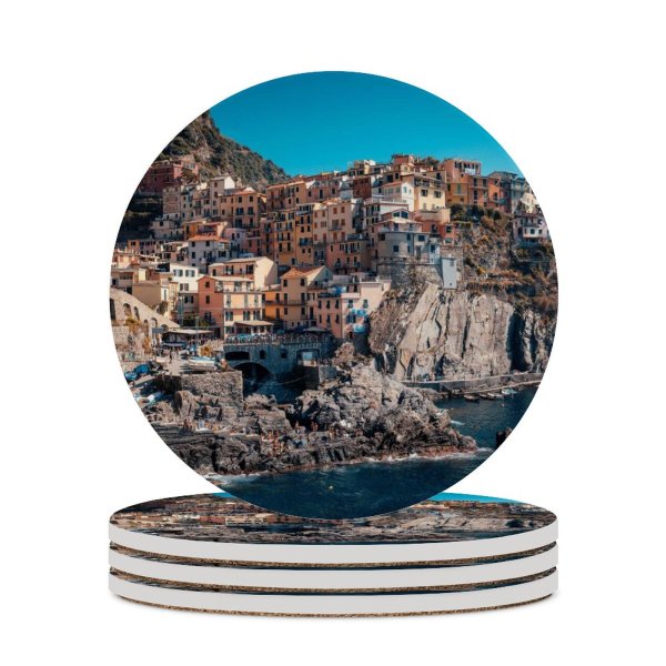 yanfind Ceramic Coasters (round) Cinque Terre Coastline Buildings Town Rocks Harbor Cliff Italy Family Game Intellectual Educational Game Jigsaw Puzzle Toy Set