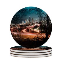 yanfind Ceramic Coasters (round) Sonny Mauricio Seattle City Cityscape City Lights Fence Night Time Light Trails Family Game Intellectual Educational Game Jigsaw Puzzle Toy Set