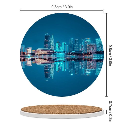 yanfind Ceramic Coasters (round) Pang Yuhao City Singapore Hour Night  Cityscape Reflection Symmetrical Skyscrapers Sky Family Game Intellectual Educational Game Jigsaw Puzzle Toy Set