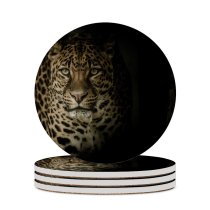 yanfind Ceramic Coasters (round) Black Dark Leopard Wild Dark Family Game Intellectual Educational Game Jigsaw Puzzle Toy Set