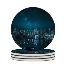 yanfind Ceramic Coasters (round) Sanaan Mazhar York City Cityscape Night City Lights Reflections Family Game Intellectual Educational Game Jigsaw Puzzle Toy Set