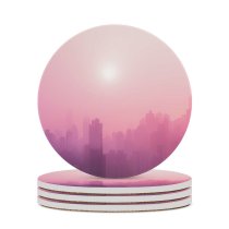 yanfind Ceramic Coasters (round) Meiying  Cityscape Urban Foggy Sunrise Skyscrapers Family Game Intellectual Educational Game Jigsaw Puzzle Toy Set
