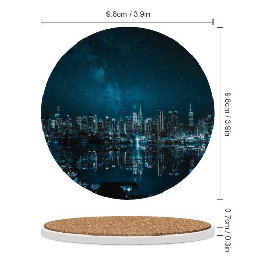 yanfind Ceramic Coasters (round) Sanaan Mazhar York City Cityscape Night City Lights Reflections Family Game Intellectual Educational Game Jigsaw Puzzle Toy Set