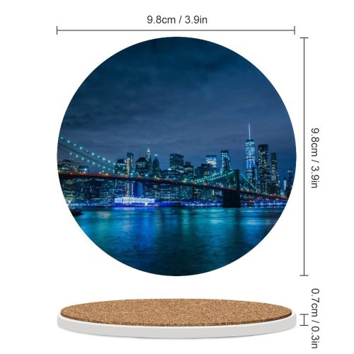 yanfind Ceramic Coasters (round) Brooklyn  Manhattan Waterfront York Cityscape Night  Clear Sky Architecture Family Game Intellectual Educational Game Jigsaw Puzzle Toy Set