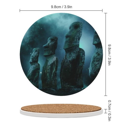 yanfind Ceramic Coasters (round) Moai Statues Easter Island   Night Sky Family Game Intellectual Educational Game Jigsaw Puzzle Toy Set