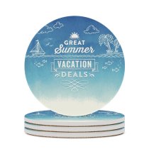 yanfind Ceramic Coasters (round) Space Palm Sea   Art Placard Design Turquoise Watercolor Summer Border Family Game Intellectual Educational Game Jigsaw Puzzle Toy Set