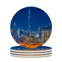yanfind Ceramic Coasters (round) Burj Khalifa Dubai  Cityscape  Architecture Night City Lights Metropolitan Urban Family Game Intellectual Educational Game Jigsaw Puzzle Toy Set