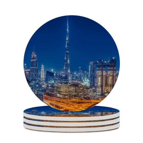 yanfind Ceramic Coasters (round) Burj Khalifa Dubai  Cityscape  Architecture Night City Lights Metropolitan Urban Family Game Intellectual Educational Game Jigsaw Puzzle Toy Set