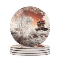 yanfind Ceramic Coasters (round) Fantasy Ancient Architecture Trees Infrared Family Game Intellectual Educational Game Jigsaw Puzzle Toy Set