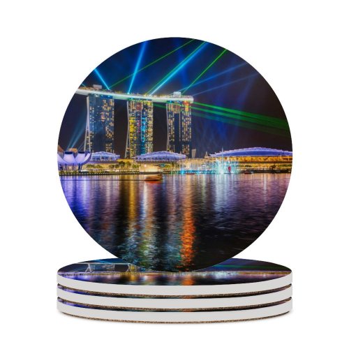 yanfind Ceramic Coasters (round) Trey Ratcliff Marina Bay Sands Light Show Singapore Laser Lights Colorful River Family Game Intellectual Educational Game Jigsaw Puzzle Toy Set