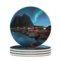 yanfind Ceramic Coasters (round) Lofoten Islands Aurora Borealis Landscape Night   Sky Family Game Intellectual Educational Game Jigsaw Puzzle Toy Set