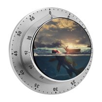 yanfind Timer Fantasy Surreal Fishing Boat Sea Sunrise Underwater 60 Minutes Mechanical Visual Timer