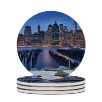 yanfind Ceramic Coasters (round) Manhattan York City City Lights Cityscape Blizzard Night Winter Family Game Intellectual Educational Game Jigsaw Puzzle Toy Set
