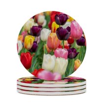 yanfind Ceramic Coasters (round) Flowers Tulip Flowers Multicolor Colorful Tulips Field Purple Beautiful Flower Garden Family Game Intellectual Educational Game Jigsaw Puzzle Toy Set
