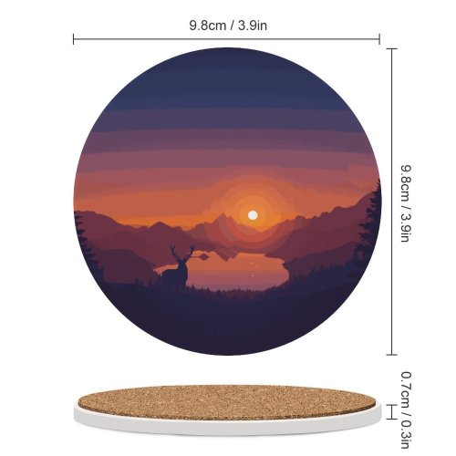 yanfind Ceramic Coasters (round) Coyle Lakeside Sunset Deer Minimal Art Landscape Scenic Panorama Family Game Intellectual Educational Game Jigsaw Puzzle Toy Set