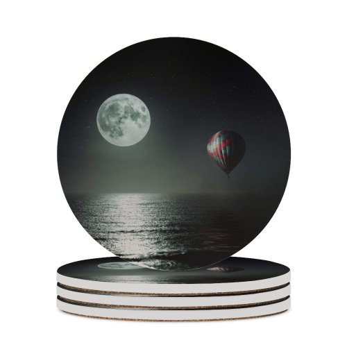 yanfind Ceramic Coasters (round) Fantasy Black Dark Hot  Balloon Night  Dark Sea Family Game Intellectual Educational Game Jigsaw Puzzle Toy Set