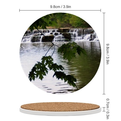 yanfind Ceramic Coasters (round) Waterfall Plants Spring Rocks Stones Resources Watercourse Natural Landscape River Vegetation Family Game Intellectual Educational Game Jigsaw Puzzle Toy Set