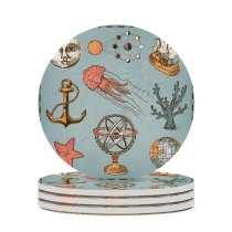 yanfind Ceramic Coasters (round) Space Seashell Sea Navigational  Old Anchor Retro Ancient Destinations Art Cartoon Family Game Intellectual Educational Game Jigsaw Puzzle Toy Set
