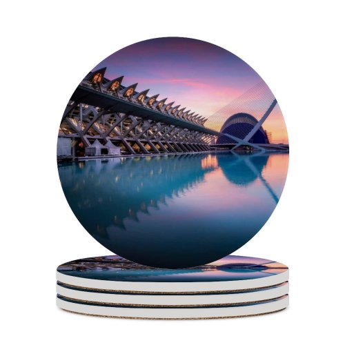 yanfind Ceramic Coasters (round) William Warby City Sciences Valencia Spain Sunrise Pool Reflection Architecture Family Game Intellectual Educational Game Jigsaw Puzzle Toy Set