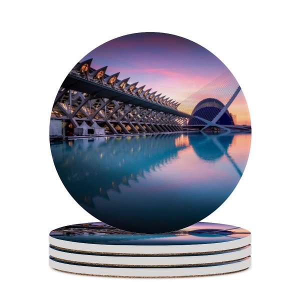 yanfind Ceramic Coasters (round) William Warby City Sciences Valencia Spain Sunrise Pool Reflection Architecture Family Game Intellectual Educational Game Jigsaw Puzzle Toy Set