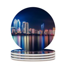 yanfind Ceramic Coasters (round) GoMustang Qingdao China Night Cityscape City Lights Reflections Family Game Intellectual Educational Game Jigsaw Puzzle Toy Set