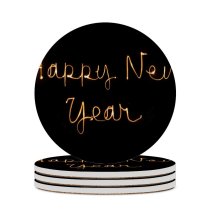 yanfind Ceramic Coasters (round) Dark Celebrations Year Happy Year's Eve Greetings Holidays January Golden Letters Written Family Game Intellectual Educational Game Jigsaw Puzzle Toy Set