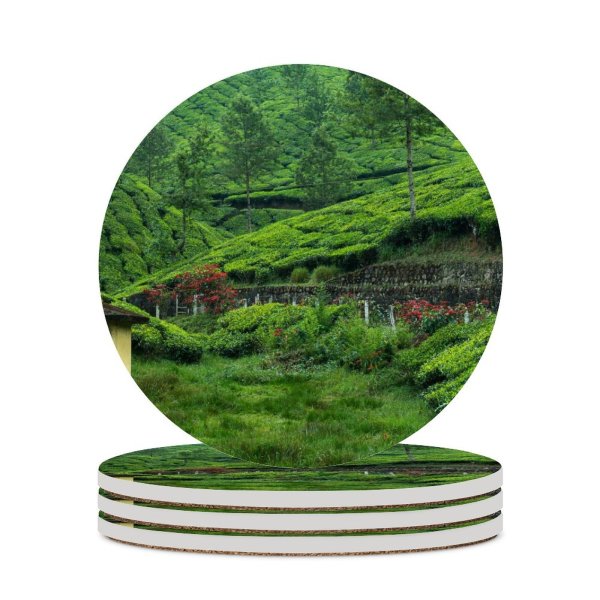 yanfind Ceramic Coasters (round) Tea Estate Hill Station Greenery Western Ghats Plantation Landscape Scenery Family Game Intellectual Educational Game Jigsaw Puzzle Toy Set