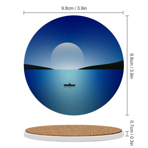 yanfind Ceramic Coasters (round)  Night Seascape Sailing Boat Minimal Family Game Intellectual Educational Game Jigsaw Puzzle Toy Set
