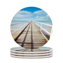 yanfind Ceramic Coasters (round) Images Pier Path Ocean Building Landscape Wallpapers Sea Beach Bridges Railing Walkway Family Game Intellectual Educational Game Jigsaw Puzzle Toy Set