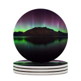yanfind Ceramic Coasters (round) Cecil Peak Zealand Aurora Borealis Northern Lights Starry Sky Night Time Lake Family Game Intellectual Educational Game Jigsaw Puzzle Toy Set