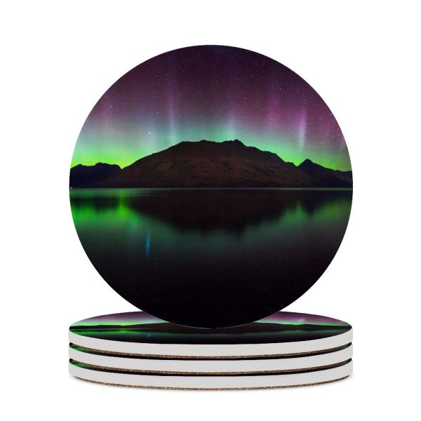 yanfind Ceramic Coasters (round) Cecil Peak Zealand Aurora Borealis Northern Lights Starry Sky Night Time Lake Family Game Intellectual Educational Game Jigsaw Puzzle Toy Set
