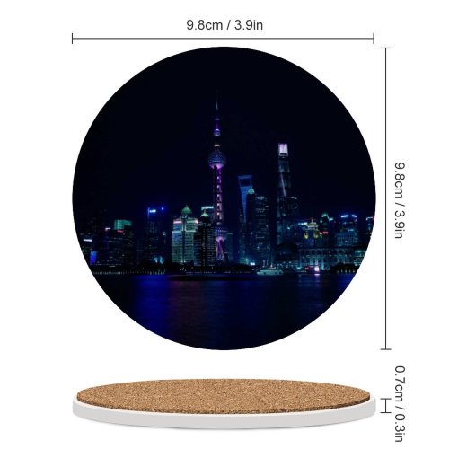 yanfind Ceramic Coasters (round) Black Dark Shanghai City China Cityscape Reflection Night Time City Lights Skyscrapers Family Game Intellectual Educational Game Jigsaw Puzzle Toy Set