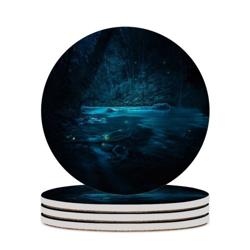 yanfind Ceramic Coasters (round) Grafixart Forest River Night Dark Magical   Fairies Family Game Intellectual Educational Game Jigsaw Puzzle Toy Set