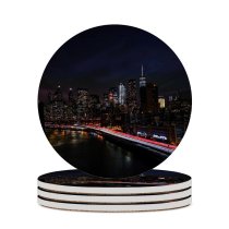 yanfind Ceramic Coasters (round) Zac Ong Black Dark York City Night Cityscape City Lights Timelapse Night Family Game Intellectual Educational Game Jigsaw Puzzle Toy Set