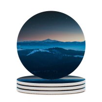 yanfind Ceramic Coasters (round) VisionPic Evening Dusk Forest Mountains Starry Sky Foggy Winter Sunset Family Game Intellectual Educational Game Jigsaw Puzzle Toy Set
