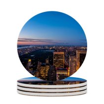yanfind Ceramic Coasters (round) York City Cityscape City Lights Skyscrapers Sky Dusk Horizon Family Game Intellectual Educational Game Jigsaw Puzzle Toy Set
