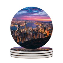 yanfind Ceramic Coasters (round) Simon Zhu Hong Kong Cityscape Night City Lights Metropolitan  Aerial Family Game Intellectual Educational Game Jigsaw Puzzle Toy Set