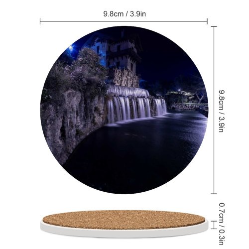yanfind Ceramic Coasters (round) Black Dark Cascade Gairaut Gairaut Waterfall Historical Landmark Night Nice France Family Game Intellectual Educational Game Jigsaw Puzzle Toy Set