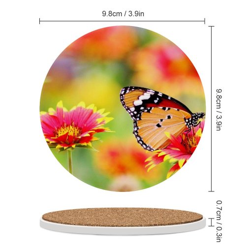 yanfind Ceramic Coasters (round) Flowers Butterfly Pollen Flower Garden Bokeh Bloom Family Game Intellectual Educational Game Jigsaw Puzzle Toy Set