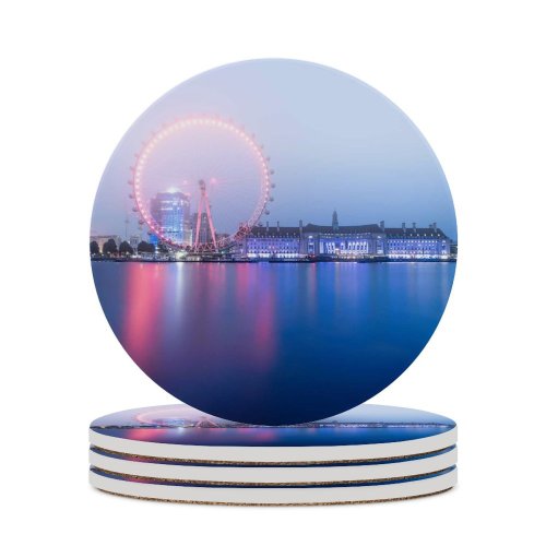 yanfind Ceramic Coasters (round) William Warby London  Ferris Wheel River Thames Cityscape Dawn Morning Fog Family Game Intellectual Educational Game Jigsaw Puzzle Toy Set