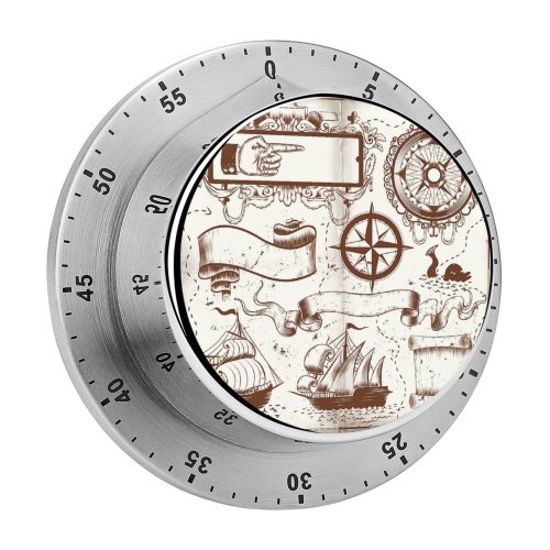 yanfind Timer Destinations Beach Sea Treasure Flower Torn  Sailing Travel Ship Fashioned Retro 60 Minutes Mechanical Visual Timer