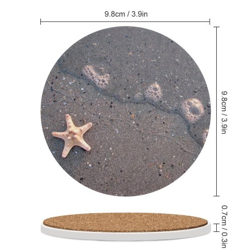 yanfind Ceramic Coasters (round) Starfish Sea  Fish Wave Sand Summer Season Grey Simple Copyspace Echinoderm Family Game Intellectual Educational Game Jigsaw Puzzle Toy Set