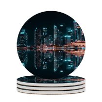 yanfind Ceramic Coasters (round) Pang Yuhao Singapore City Skyscrapers  Architecture Night  City Lights Reflection Family Game Intellectual Educational Game Jigsaw Puzzle Toy Set