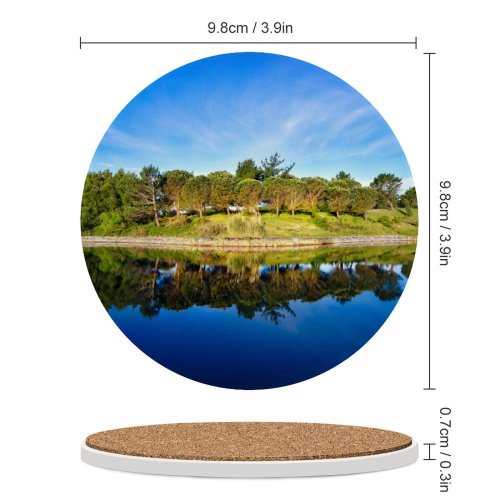 yanfind Ceramic Coasters (round) Trey Ratcliff Trees Sky  Course Pond Reflection Landscape Family Game Intellectual Educational Game Jigsaw Puzzle Toy Set