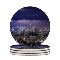 yanfind Ceramic Coasters (round) Cityscape Hong Kong Night City Lights Family Game Intellectual Educational Game Jigsaw Puzzle Toy Set