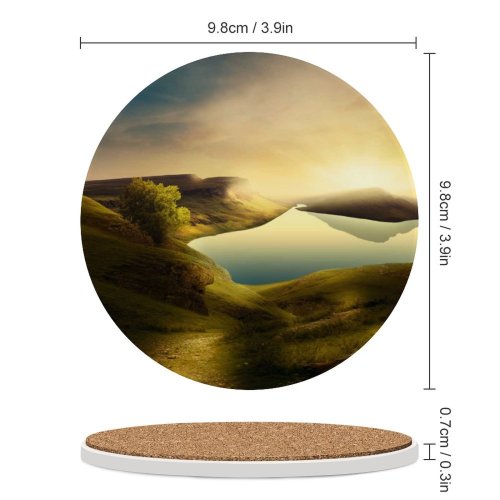 yanfind Ceramic Coasters (round) Dorothe Landscape Sunset Mountains Lake Reflection Clear Sky Family Game Intellectual Educational Game Jigsaw Puzzle Toy Set