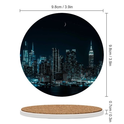 yanfind Ceramic Coasters (round) Sanaan Mazhar Black Dark York City Cityscape Night City Lights Half Family Game Intellectual Educational Game Jigsaw Puzzle Toy Set