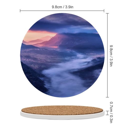 yanfind Ceramic Coasters (round) Mountains Sunrise Scenic Early Morning Countryside Village Sunlight Hill Station Clouds Foggy Family Game Intellectual Educational Game Jigsaw Puzzle Toy Set