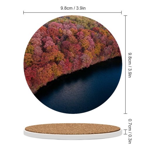 yanfind Ceramic Coasters (round) Aaron Burden Colorful Forest Trees Aerial Lake River Scenic Family Game Intellectual Educational Game Jigsaw Puzzle Toy Set