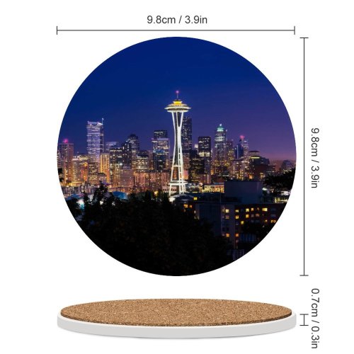 yanfind Ceramic Coasters (round) Youen California Space Needle Seattle Washington Cityscape City Lights Night Time Skyscrapers Family Game Intellectual Educational Game Jigsaw Puzzle Toy Set